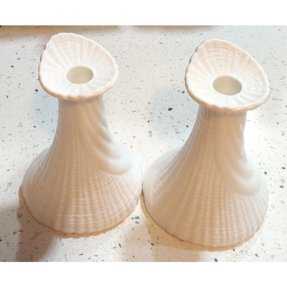 2 Portmeirion Seascapes Taper Candlesticks Candle Holders Milky White England